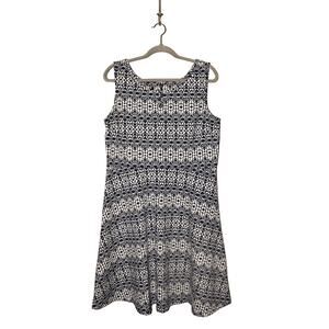 TALBOTS $129 Blue White Geometric Ponte Stretch Fit & Flare Dress Large